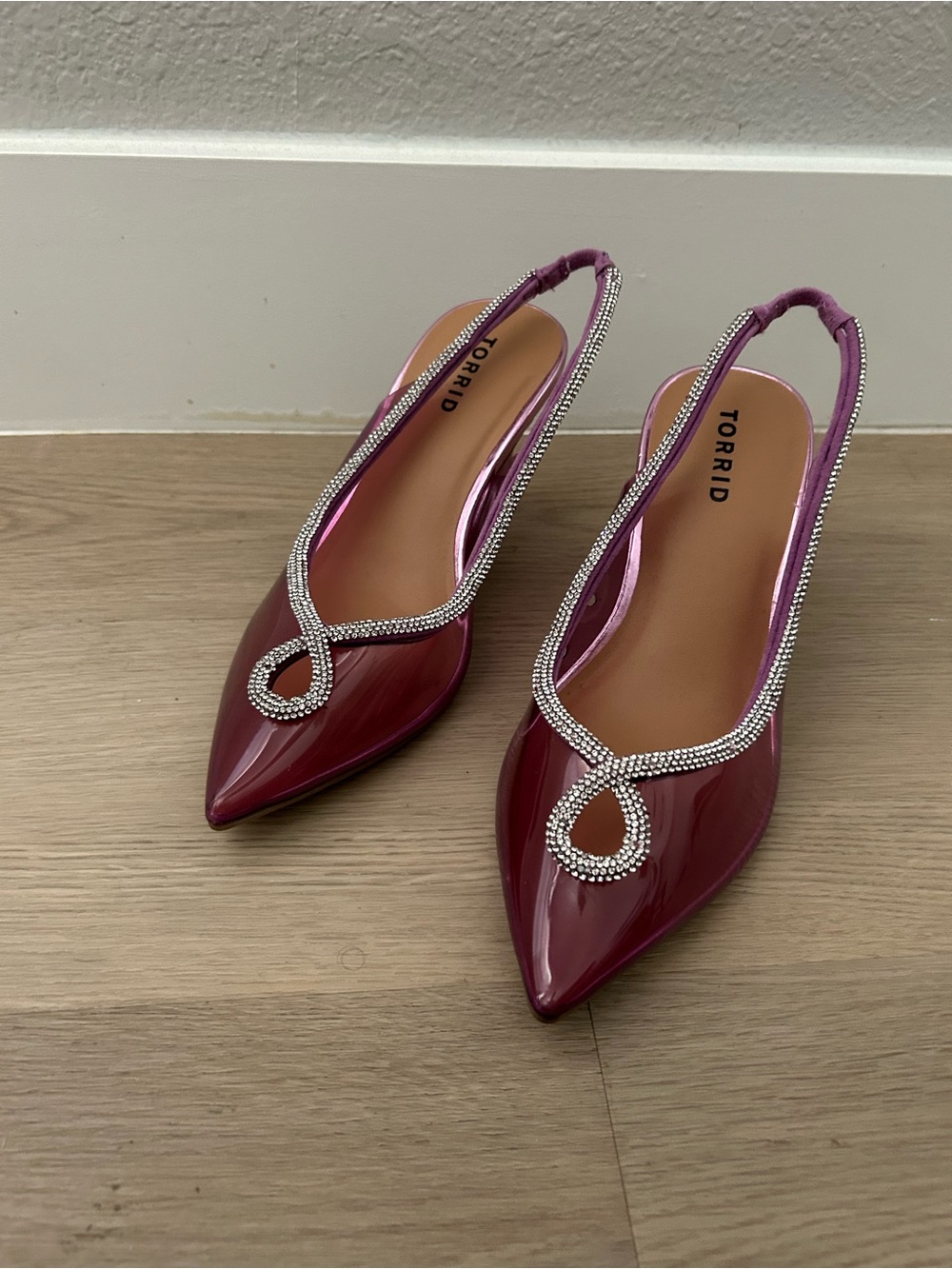 torrid magenta patent slingback flats with rhinestone loop